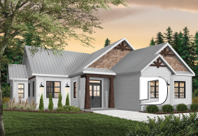 Color version 1 - Front - Charming Country Rustic economical narrow lot home plan with 3 bedrooms, 2-car garage, open floor plan - Providence 5