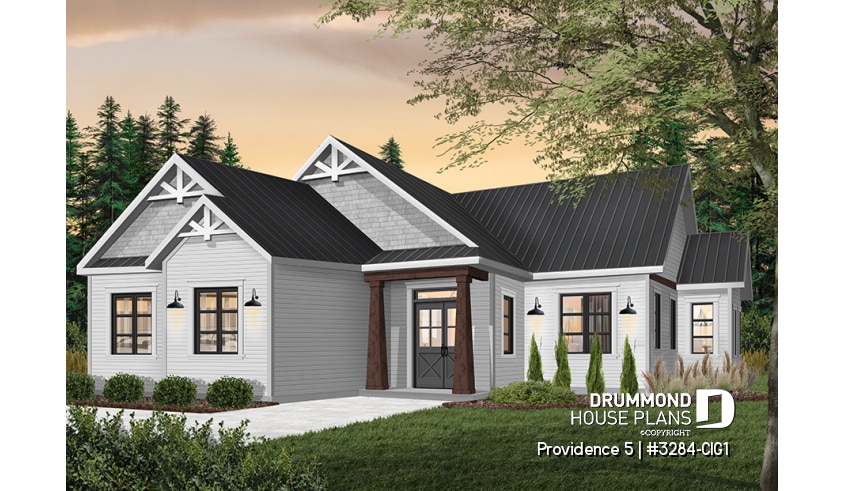 Color version 2 - Front - Charming Country Rustic economical narrow lot home plan with 3 bedrooms, 2-car garage, open floor plan - Providence 5