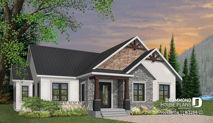 Color version 6 - Front - 3 bedroom Craftsman inspired home with master suite, laundry rooom, open kitchen / family room concept - Providence 1