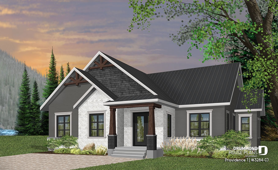 front - BASE MODEL - 3 bedroom Craftsman inspired home with master suite, laundry rooom, open kitchen / family room concept - Providence 1