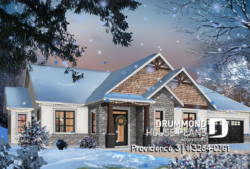 alternate - 3 bedroom home plan, 9' ceiling, large master suite, open layout, pantry, fireplace, laundry room - Providence 3