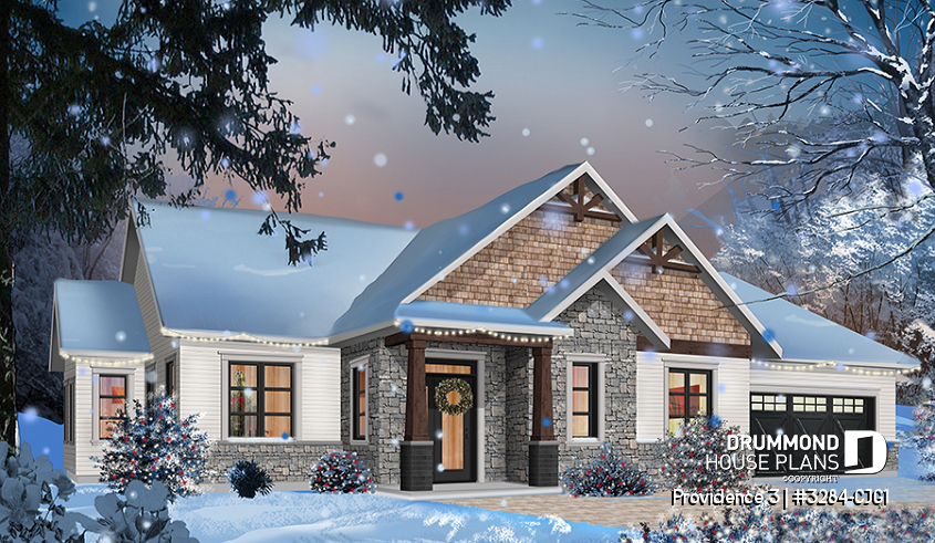 alternate - 3 bedroom home plan, 9' ceiling, large master suite, open layout, pantry, fireplace, laundry room - Providence 3