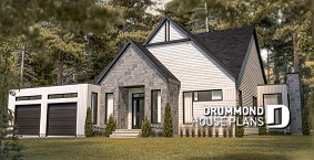 Color version 3 - Front - 3 bedroom scandinavian style bungalow, master suite, 2-car garage, lots of windows, 9' ceiling - Hygge