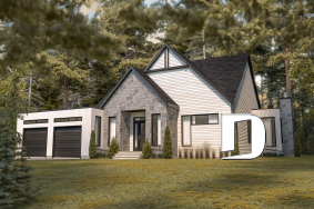 Color version 3 - Front - 3 bedroom scandinavian style bungalow, master suite, 2-car garage, lots of windows, 9' ceiling - Hygge