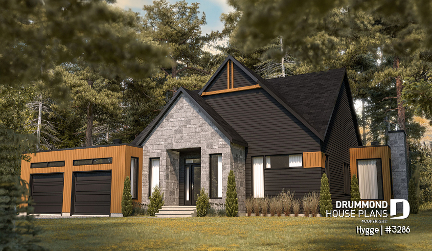 front - BASE MODEL - 3 bedroom scandinavian style bungalow, master suite, 2-car garage, lots of windows, 9' ceiling - Hygge