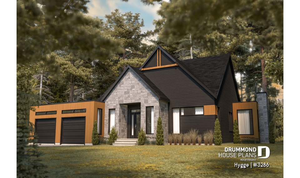 front - BASE MODEL - Modern Scandinavian Home Plan, Beautiful Master Suite, 2-car garage, Lots of Windows, Covered Rear Terrace - Hygge