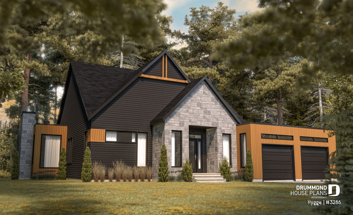 front - BASE MODEL - Modern Scandinavian Home Plan, Beautiful Master Suite, 2-car garage, Lots of Windows, Covered Rear Terrace - Hygge