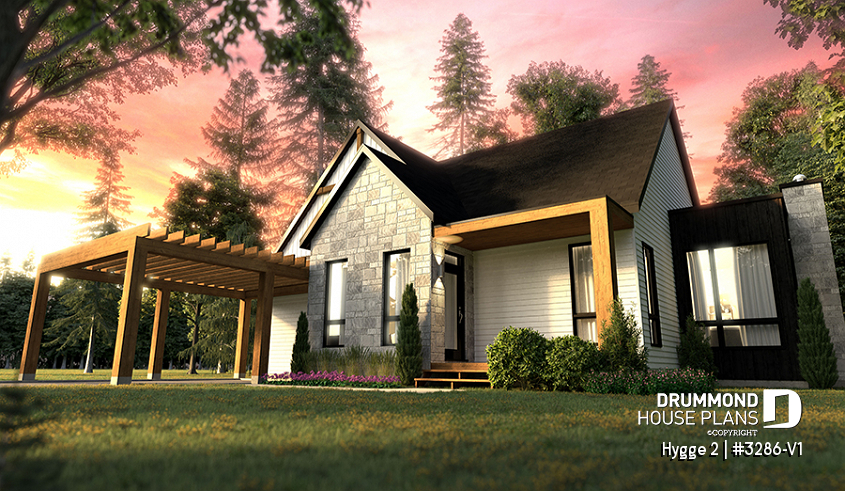 Color version 1 - Front - Modern Scandinavian Home Design, Master Suite, Home Office or Bedroom #2, Covered Rear Balcony - Hygge 2