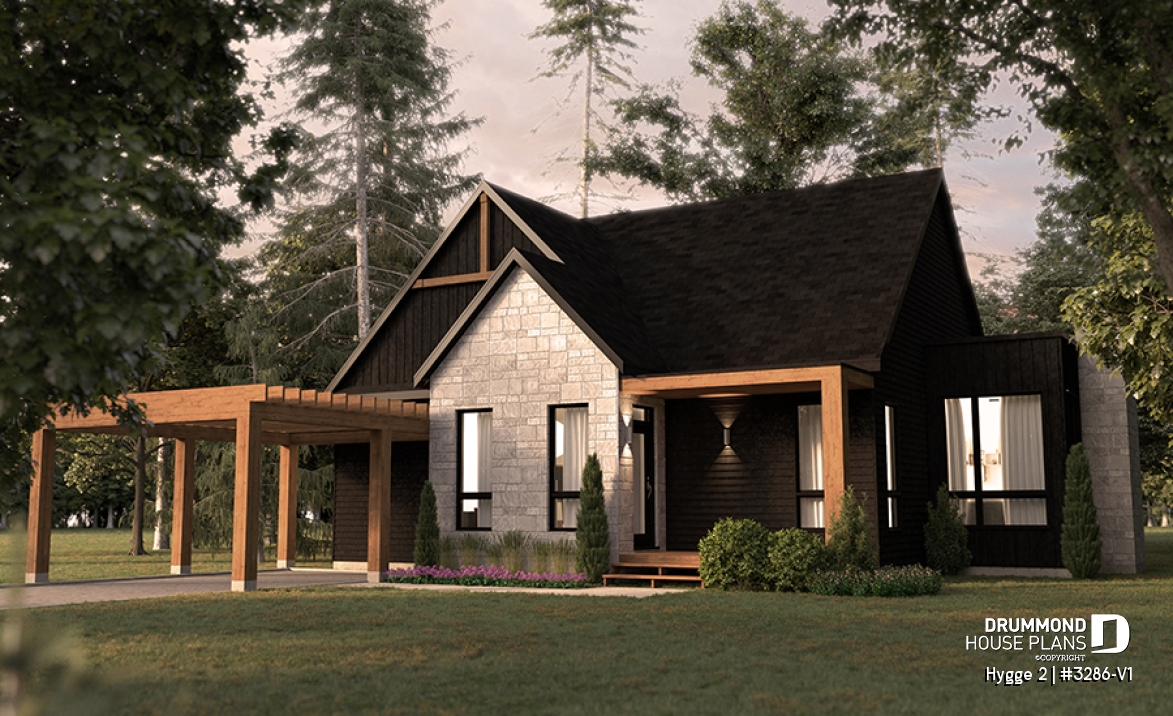 front - BASE MODEL - Modern Scandinavian Home Design, Master Suite, Home Office or Bedroom #2, Covered Rear Balcony - Hygge 2