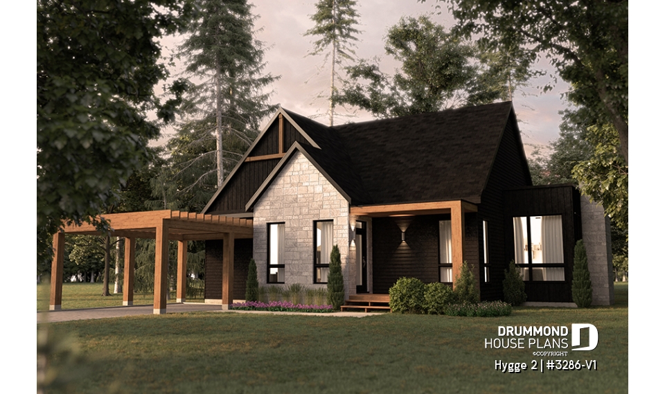 front - BASE MODEL - Modern Scandinavian Home Design, Master Suite, Home Office or Bedroom #2, Covered Rear Balcony - Hygge 2