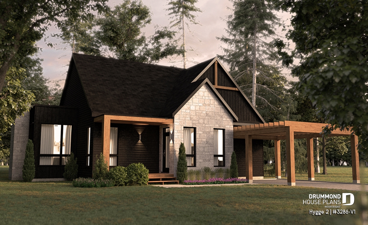front - BASE MODEL - Modern Scandinavian Home Design, Master Suite, Home Office or Bedroom #2, Covered Rear Balcony - Hygge 2