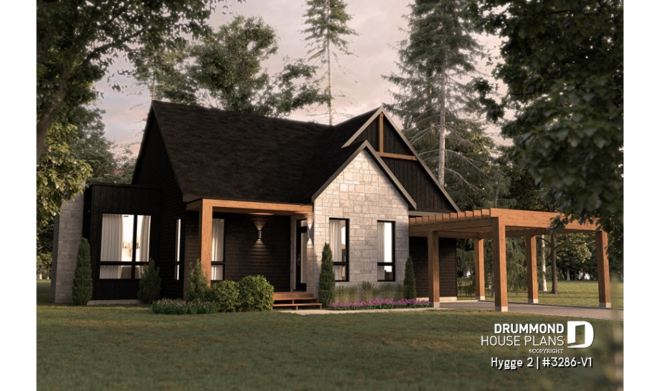 front - BASE MODEL - Modern Scandinavian Home Design, Master Suite, Home Office or Bedroom #2, Covered Rear Balcony - Hygge 2