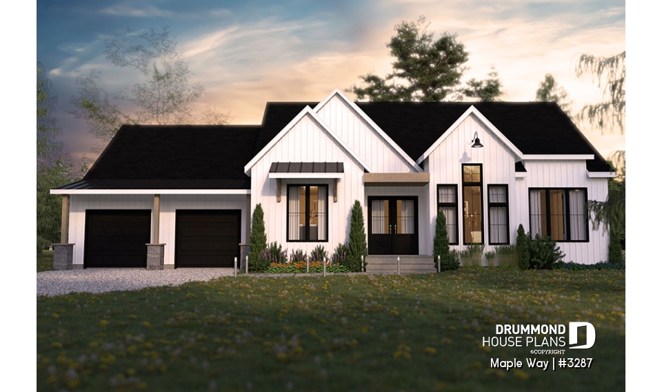 front - BASE MODEL - One-story Modern Farmhouse, Spacious Master Suite, 2-Car-Garage, Large Covered Terrace, 10' Ceiling in Living - Maple Way