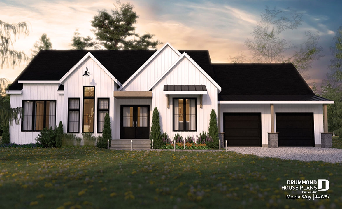 front - BASE MODEL - One-story Modern Farmhouse, Spacious Master Suite, 2-Car-Garage, Large Covered Terrace, 10' Ceiling in Living - Maple Way