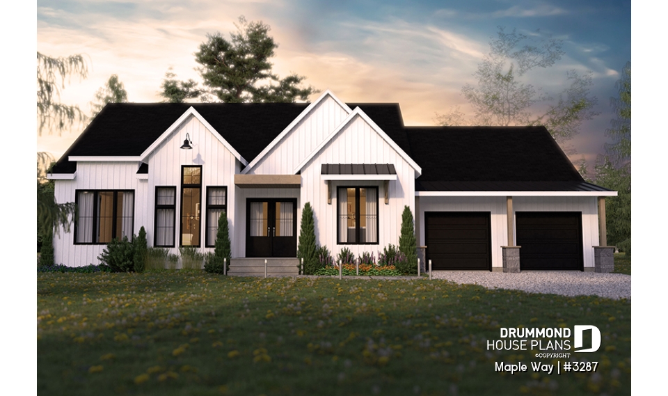 front - BASE MODEL - One-story Modern Farmhouse, Spacious Master Suite, 2-Car-Garage, Large Covered Terrace, 10' Ceiling in Living - Maple Way