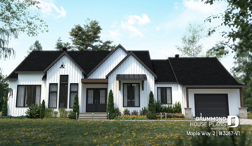 front - BASE MODEL - 3 bedrooms modern farmhouse with garage, home office, large master suite, great family room w/fireplace - Maple Way 2