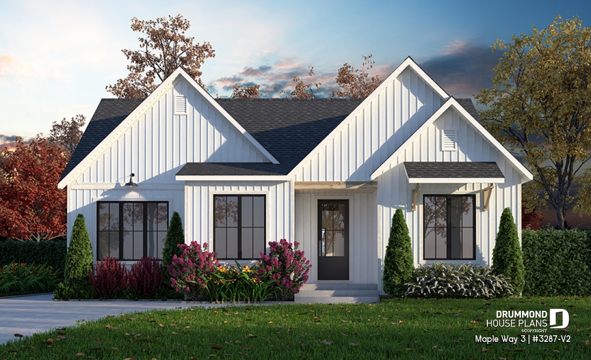 front - BASE MODEL - Farmhouse 4 to 5 bedrooms home, den, family &amp; living rooms, opt. finished basement, master on main floor - Maple Way 3