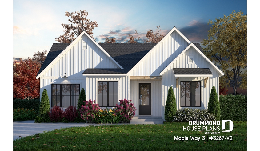 front - BASE MODEL - Farmhouse 4 bedrooms home, den, family & living rooms, finished basement, pantry, master on main floor - Maple Way 3
