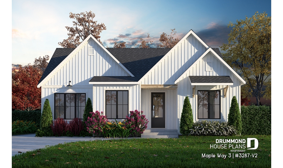 front - BASE MODEL - Farmhouse 4 to 5 bedrooms home, den, family &amp; living rooms, opt. finished basement, master on main floor - Maple Way 3