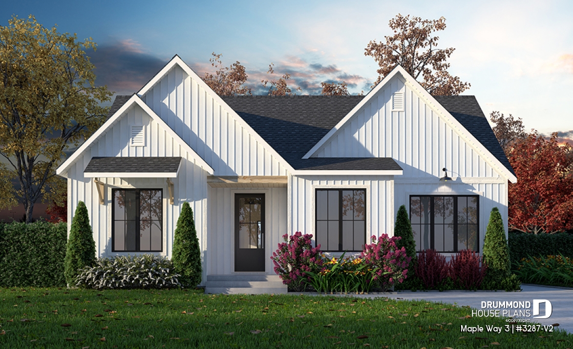 front - BASE MODEL - Farmhouse 4 to 5 bedrooms home, den, family &amp; living rooms, opt. finished basement, master on main floor - Maple Way 3