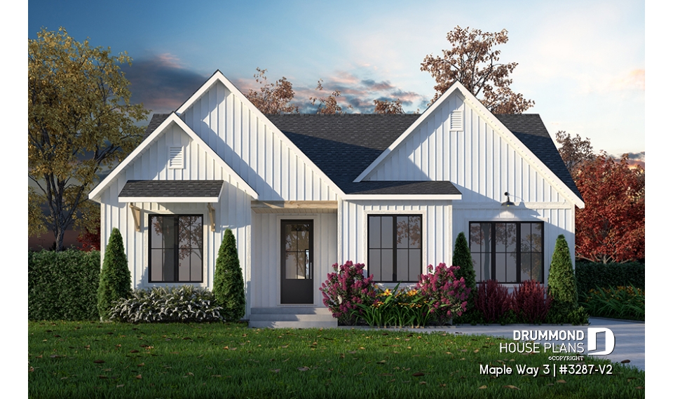 front - BASE MODEL - Farmhouse 4 to 5 bedrooms home, den, family &amp; living rooms, opt. finished basement, master on main floor - Maple Way 3