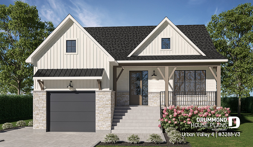 front - BASE MODEL - Compact 5 bedroom farmhouse plan with great open floor plan, den and more - Urban Valley 4