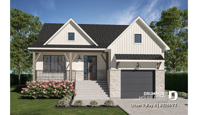 front - BASE MODEL - Compact 5 bedroom farmhouse plan with great open floor plan, den and more - Urban Valley 4