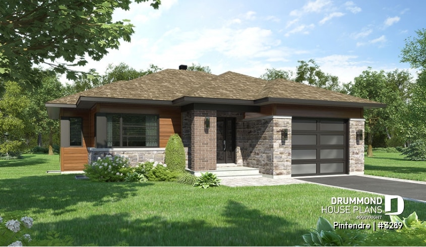 front - BASE MODEL - Modern one-story home with great open floor plan, large kitchen island, pantry, one-car garage, 2 beds - Pintendre