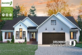 front - BASE MODEL - Spacious 3 bedroom Farmhouse style house plan with formal dining, large family room and lots of light. - Country Side