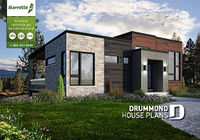 front - BASE MODEL - Modern economical bungalow with walkout basement, 2 bedroom and central fireplace - Zenia
