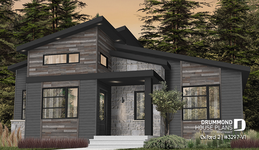 Color version 3 - Front - Modern rustic bungalow of 2 bedroom, huge kitchen with pantry, mud room, 12'4 ceiling at the foyer, open space - Oxford 2