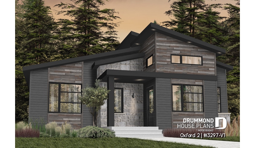 Color version 3 - Front - Modern rustic bungalow of 2 bedroom, huge kitchen with pantry, mud room, 12'4 ceiling at the foyer, open space - Oxford 2