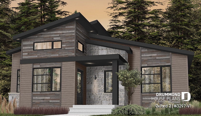 front - BASE MODEL - Modern rustic bungalow of 2 bedroom, huge kitchen with pantry, mud room, 12'4 ceiling at the foyer, open space - Oxford 2