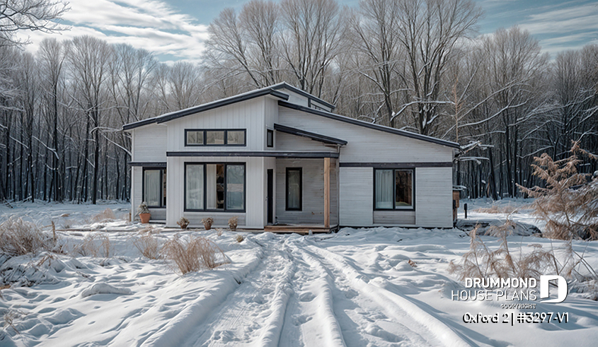 front - BASE MODEL - Modern rustic bungalow of 2 bedroom, huge kitchen with pantry, mud room, 12'4 ceiling at the foyer, open space - Oxford 2
