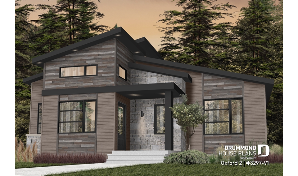 front - BASE MODEL - Modern rustic bungalow of 2 bedroom, huge kitchen with pantry, mud room, 12'4 ceiling at the foyer, open space - Oxford 2
