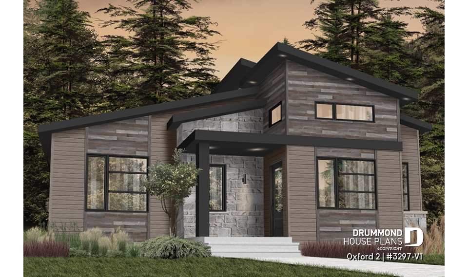front - BASE MODEL - Modern rustic bungalow of 2 bedroom, huge kitchen with pantry, mud room, 12'4 ceiling at the foyer, open space - Oxford 2