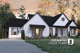 front - BASE MODEL - Multi generational Farmhouse house plan with garage, great open concept on both unit, covered patio & balcony - Generation