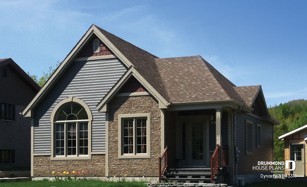 front - BASE MODEL - Affordable, Simple four bedroom bungalow house plan, ideal for narrow lot, open floor plan - Dynasty 3
