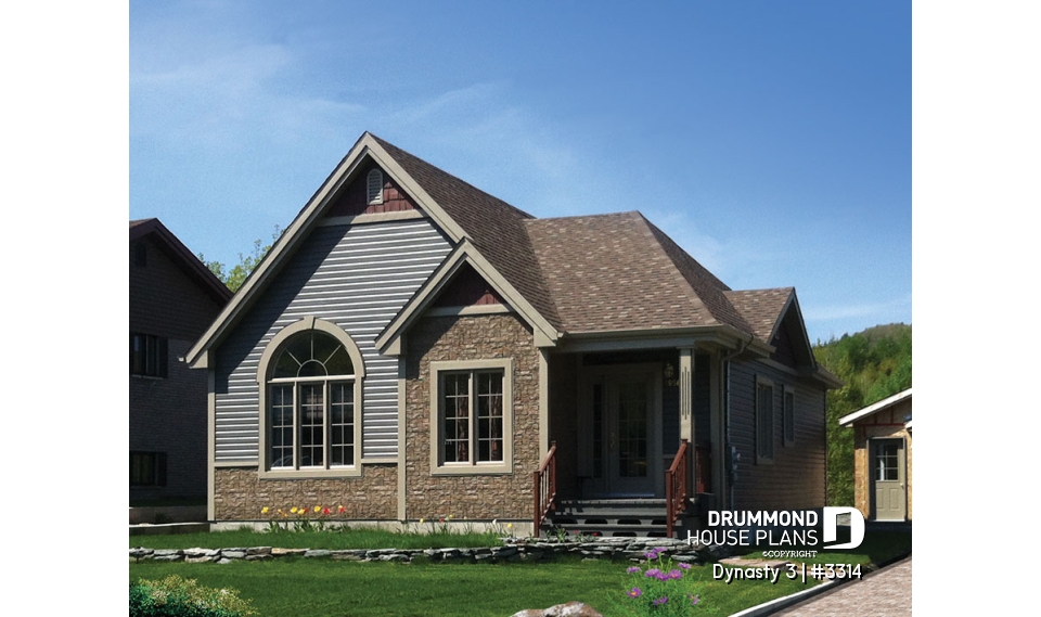 front - BASE MODEL - Affordable, Simple four bedroom bungalow house plan, ideal for narrow lot, open floor plan - Dynasty 3