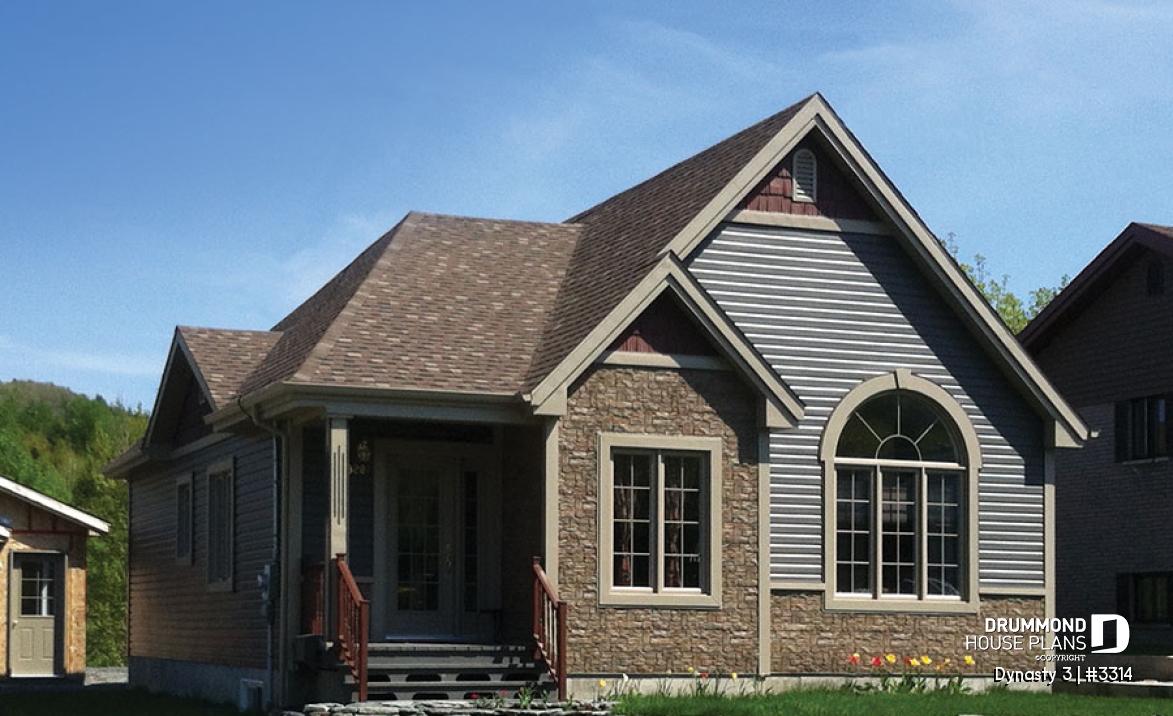 front - BASE MODEL - Affordable, Simple four bedroom bungalow house plan, ideal for narrow lot, open floor plan - Dynasty 3