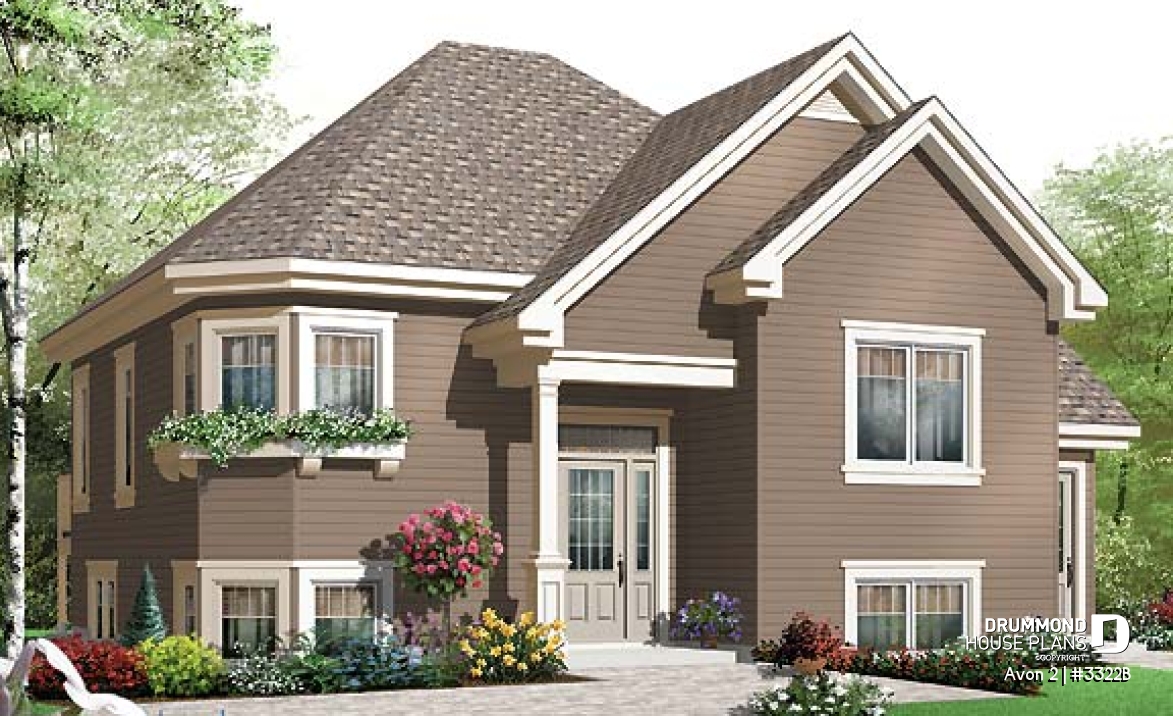 front - BASE MODEL - Affordable 3 to 4 split level house plan with a one-bedroom basement appartment - Avon 2