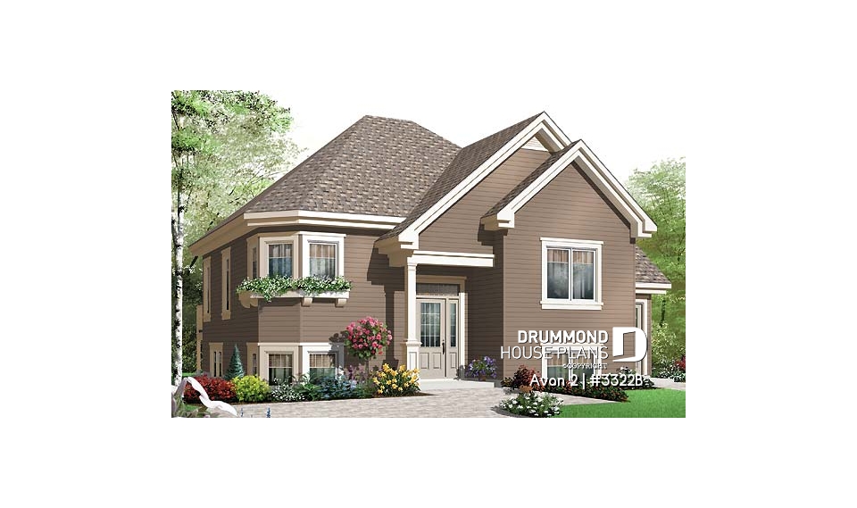 front - BASE MODEL - Affordable 3 to 4 split level house plan with a one-bedroom basement appartment - Avon 2