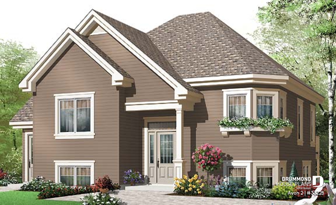 front - BASE MODEL - Affordable 3 to 4 split level house plan with a one-bedroom basement appartment - Avon 2