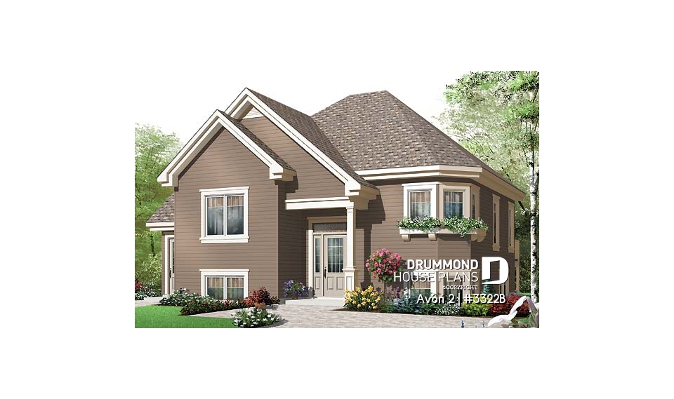 front - BASE MODEL - Affordable 3 to 4 split level house plan with a one-bedroom basement appartment - Avon 2