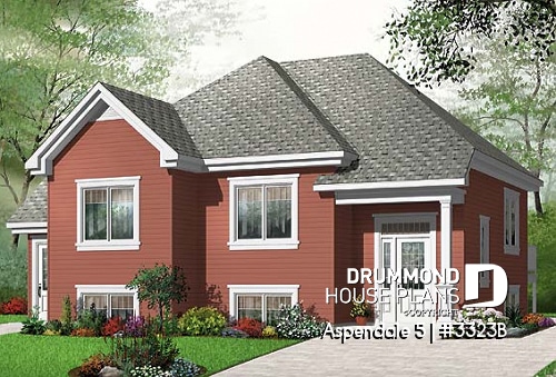 front - BASE MODEL - 3 to 4 bedroom split level house plan with basement appartment, 2 family rooms for main apartement, open floor - Aspendale 5