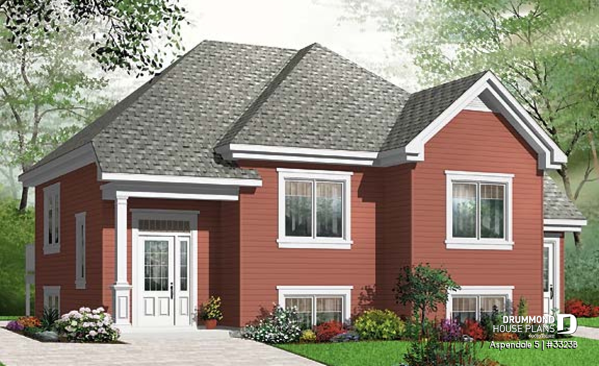 front - BASE MODEL - 3 to 4 bedroom split level house plan with basement appartment, 2 family rooms for main apartement, open floor - Aspendale 5