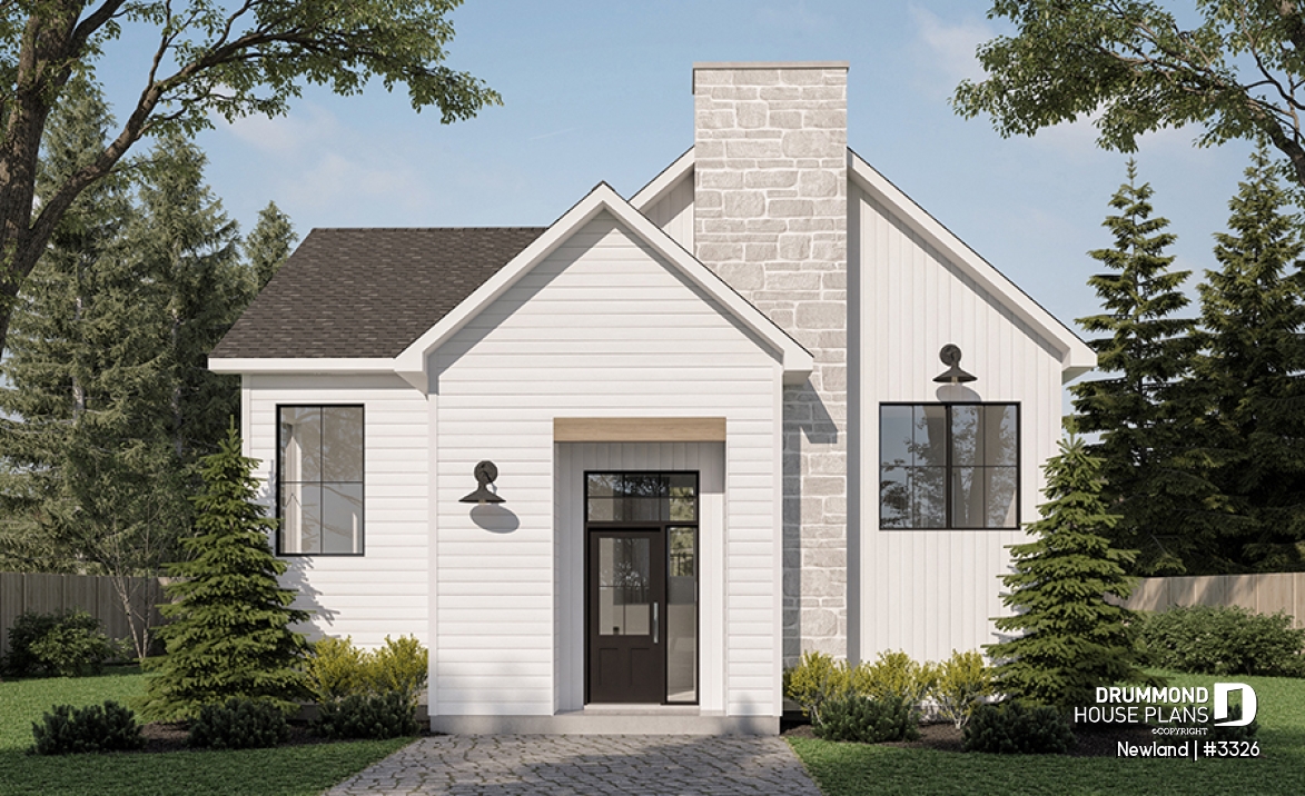 front - BASE MODEL - Small split level modern farmhouse, master suite on main floor, optional finished basement - Newland