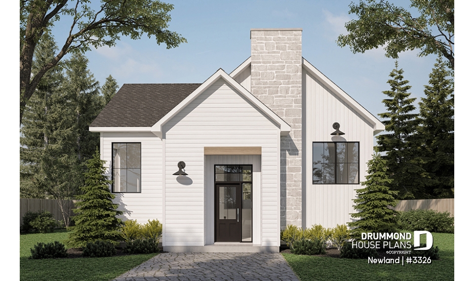 front - BASE MODEL - Small split level home, 1 to 3 beds, optional finished basement ($), 2 family rooms, wood burning stove, gym - Newland