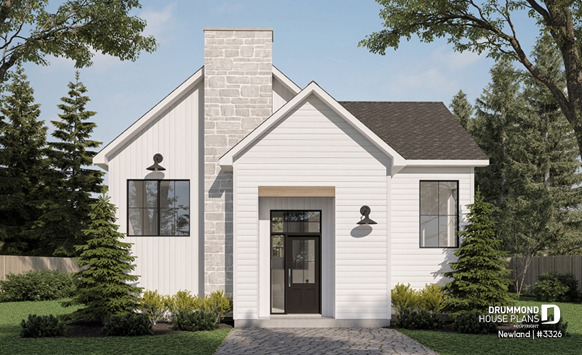front - BASE MODEL - Small split level modern farmhouse, master suite on main floor, optional finished basement - Newland