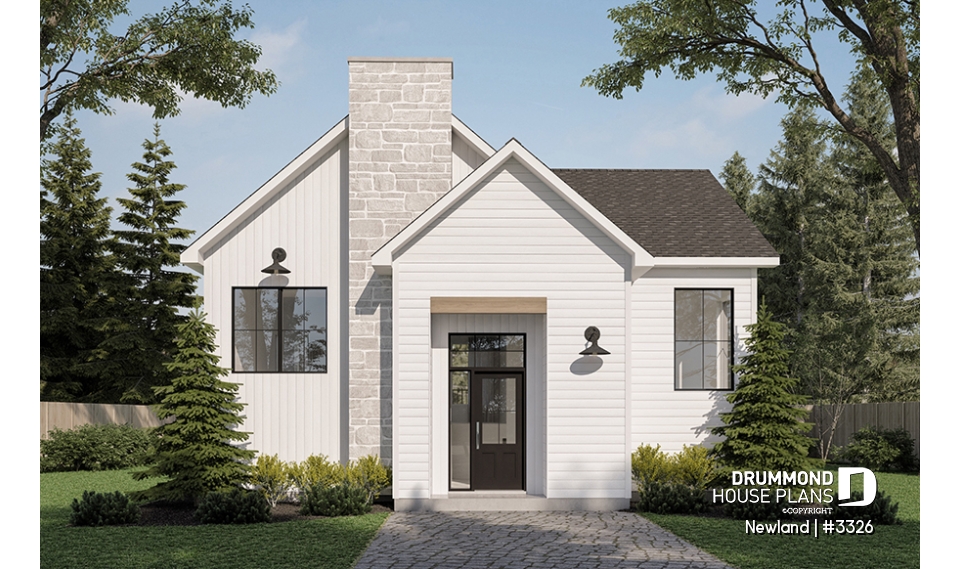 front - BASE MODEL - Small split level home, 1 to 3 beds, optional finished basement ($), 2 family rooms, wood burning stove, gym - Newland